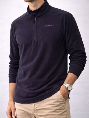 Merrell MENS Fleece Quarter Zip Logo Long Sleeve Sweatshirt Black Size XXL